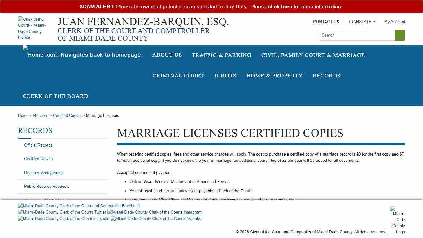 Marriage License Certified Copies
